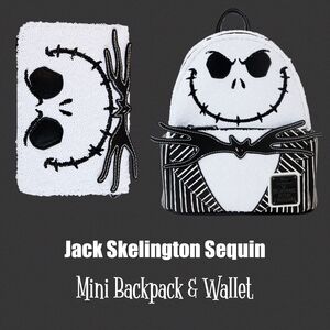 LOUNGEFLY NBC Exclusive Jack Skellington Sequin Mini Backpack & Wallet